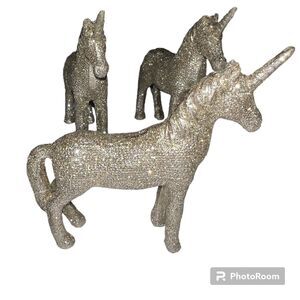 Champagne Glitter Unicorn horse Pottery Ornament Lot Of 3 mystical fairy